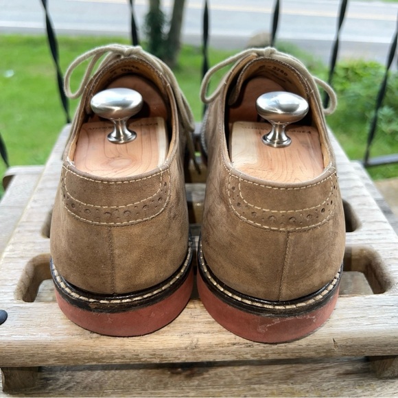 EUC Johnston & Murphy Men's Tan Sheepskin Suede Wingtip Oxford Sz 12M 20-3260 - Picture 4 of 13